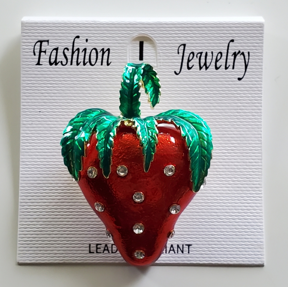Strawberry Brooch with Rhinestones